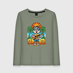 Женский лонгслив Кот играет на гитаре жарким летом