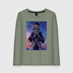 Лонгслив хлопковый женский Моя геройская академия Всемогущий Идзуку Мидория, цвет: авокадо