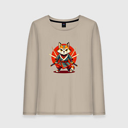 Женский лонгслив Рыжий кот самурай с мечами