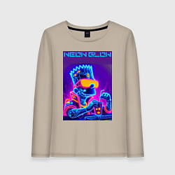 Лонгслив хлопковый женский Bart Simpson - neon fantasy ai art, цвет: миндальный
