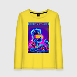 Лонгслив хлопковый женский Bart Simpson - neon fantasy ai art, цвет: желтый