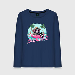 Женский лонгслив Забавный енот плавает в круге на море лето пляж