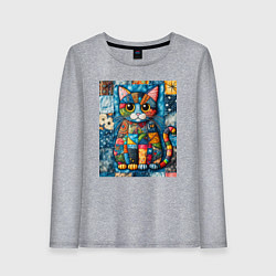 Женский лонгслив Прикольный котик - пэчворк