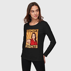 Лонгслив хлопковый женский Права женщин, цвет: черный — фото 2