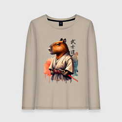 Лонгслив хлопковый женский Capybara samurai - ai art fantasy, цвет: миндальный