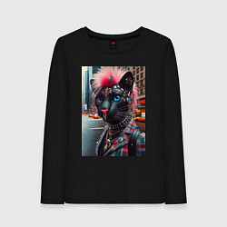 Лонгслив хлопковый женский Голубоглазая пантера модница из Нью-Йорка - нейрос, цвет: черный