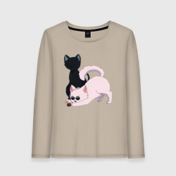 Лонгслив хлопковый женский Магическая битва Сатору Годзё Сугуру Гэто коты, цвет: миндальный
