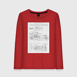 Лонгслив хлопковый женский Ford чертежи автомобиля, цвет: красный
