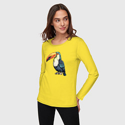 Лонгслив хлопковый женский Яркий тукан на ветке, цвет: желтый — фото 2