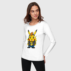 Лонгслив хлопковый женский Пикачу в рок стиле, цвет: белый — фото 2