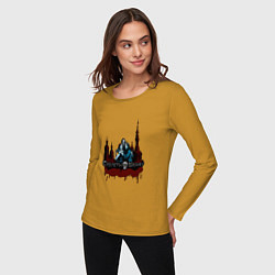 Лонгслив хлопковый женский Арт город любви - Скелеты в шкафу, цвет: горчичный — фото 2