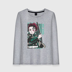 Женский лонгслив Клинок рассекающий демонов Тандзиро зеленый