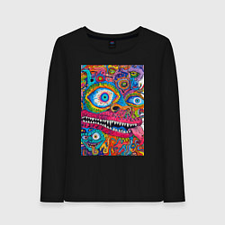 Лонгслив хлопковый женский Психоделический монстр, цвет: черный