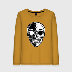 Женский лонгслив Черно белый череп