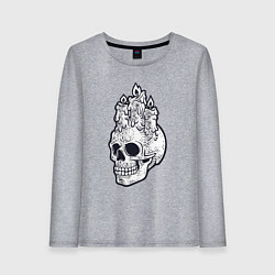Лонгслив хлопковый женский Череп и свечи, цвет: меланж