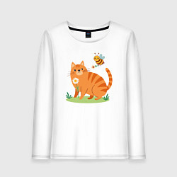 Женский лонгслив Рыжий кот и пчела