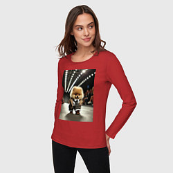 Лонгслив хлопковый женский Шпиц на подиуме - показ мод животных, цвет: красный — фото 2