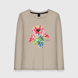 Женский лонгслив Маковый букет и птицы