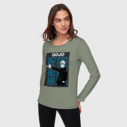 Лонгслив хлопковый женский Магическая битва Годжо Сатору ручной пистолет, цвет: авокадо — фото 2