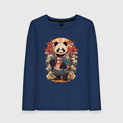 Лонгслив хлопковый женский Панда в японском стиле, цвет: тёмно-синий
