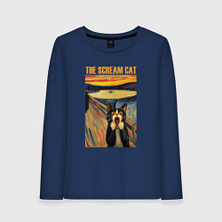 Лонгслив хлопковый женский The scream cat art, цвет: тёмно-синий