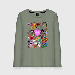 Лонгслив хлопковый женский Y2K hope heart - cartoon pop art childrens drawing, цвет: авокадо