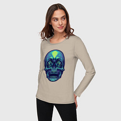 Лонгслив хлопковый женский Skull mood, цвет: миндальный — фото 2