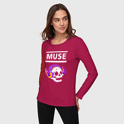 Лонгслив хлопковый женский Muse - неоновый череп, цвет: маджента — фото 2