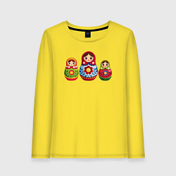 Женский лонгслив Три ярких матрёшки