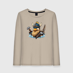 Лонгслив хлопковый женский Утка воин викинг, цвет: миндальный