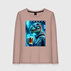 Женский лонгслив Крутой чувак Дино с кружкой пива - нейроарт