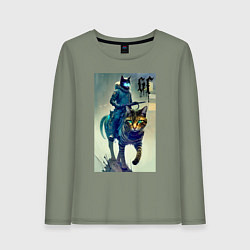 Лонгслив хлопковый женский Cat forces - ai art fantasy, цвет: авокадо