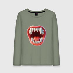 Лонгслив хлопковый женский Открытый рот с зубами, цвет: авокадо