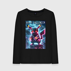 Лонгслив хлопковый женский Pikachu with a cyber claws - halloween, цвет: черный