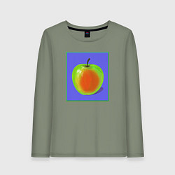 Лонгслив хлопковый женский Яблоко на фиолетовом фоне - pop art, цвет: авокадо