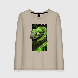 Лонгслив хлопковый женский Дважды удачливая змея, цвет: миндальный