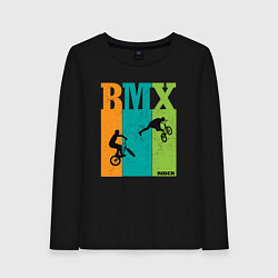 Лонгслив хлопковый женский BMX велосипед, цвет: черный