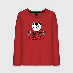 Лонгслив хлопковый женский Счастливого дня рождения, цвет: красный