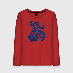 Женский лонгслив Cпаниель байкер на мотоцикле чоппере