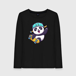 Лонгслив хлопковый женский Skater panda, цвет: черный