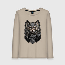 Лонгслив хлопковый женский Кот викинг, цвет: миндальный