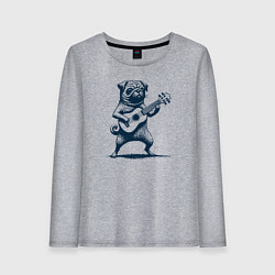 Лонгслив хлопковый женский Мопс с гитарой укулеле, цвет: меланж
