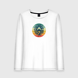 Лонгслив хлопковый женский Акула в волнах на фоне полосок, цвет: белый