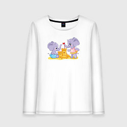 Лонгслив хлопковый женский Слоники в песочнице, цвет: белый