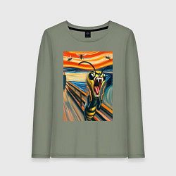 Лонгслив хлопковый женский Оса кричит на картине Эдварда Мунка - мем искусств, цвет: авокадо