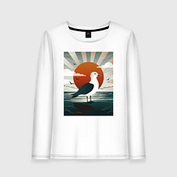 Лонгслив хлопковый женский Чайка на берегу, цвет: белый