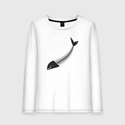 Лонгслив хлопковый женский Рыбный скелет, цвет: белый