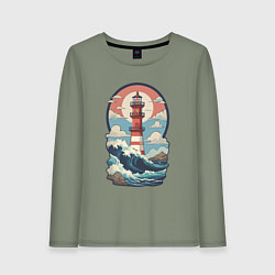 Женский лонгслив Маяк в море и волны