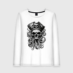 Лонгслив хлопковый женский Octopus skull, цвет: белый