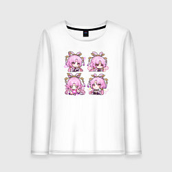 Лонгслив хлопковый женский Фу Сюань стикеры, цвет: белый